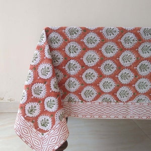 Floral Design Tablecloth, Block Print Table Cloth, Indian Handmade Table Linen, Kitchen Table linen, Rectangle Table Cloth, Gift For Mom