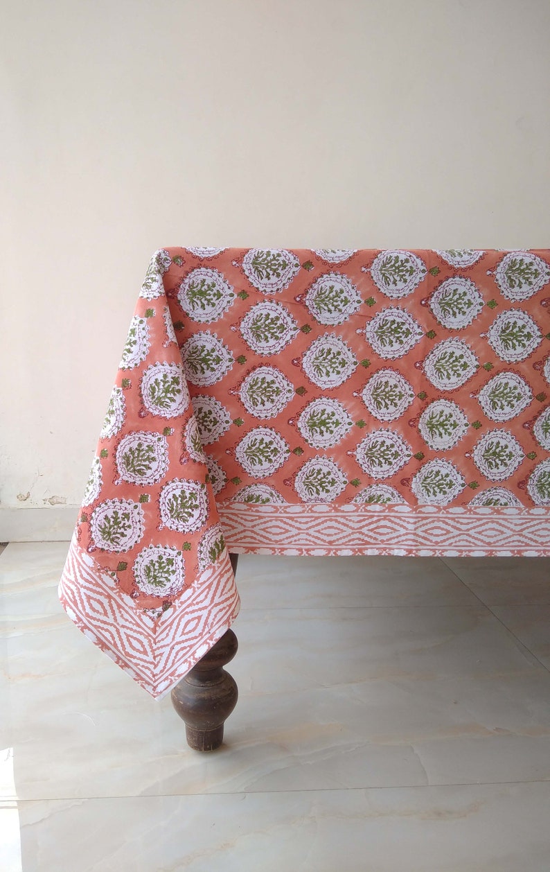 Floral Design Tablecloth, Block Print Table Cloth, Indian Handmade ...