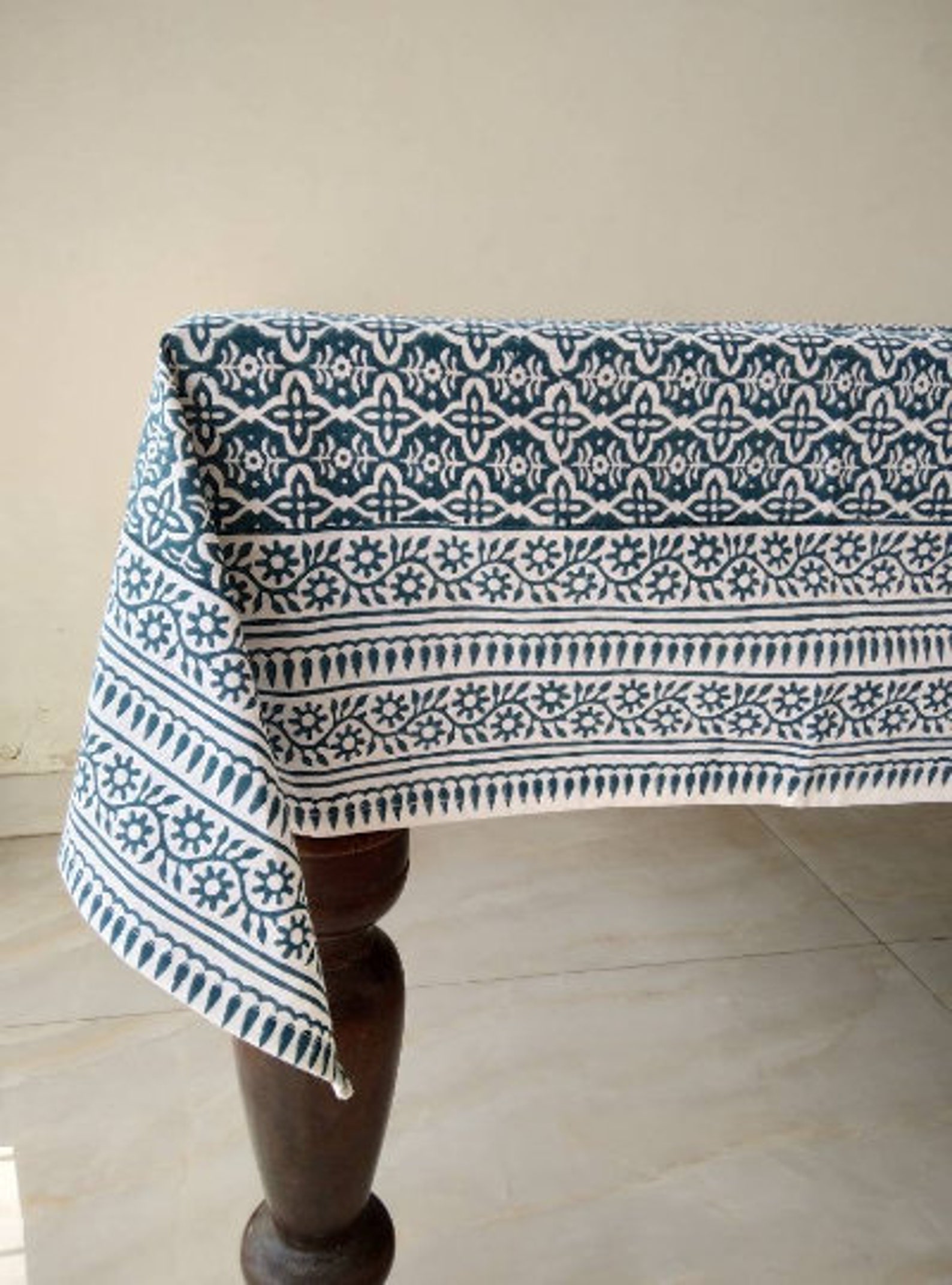Indigo Blue Block Print Tablecloth Handmade Table Cover Etsy