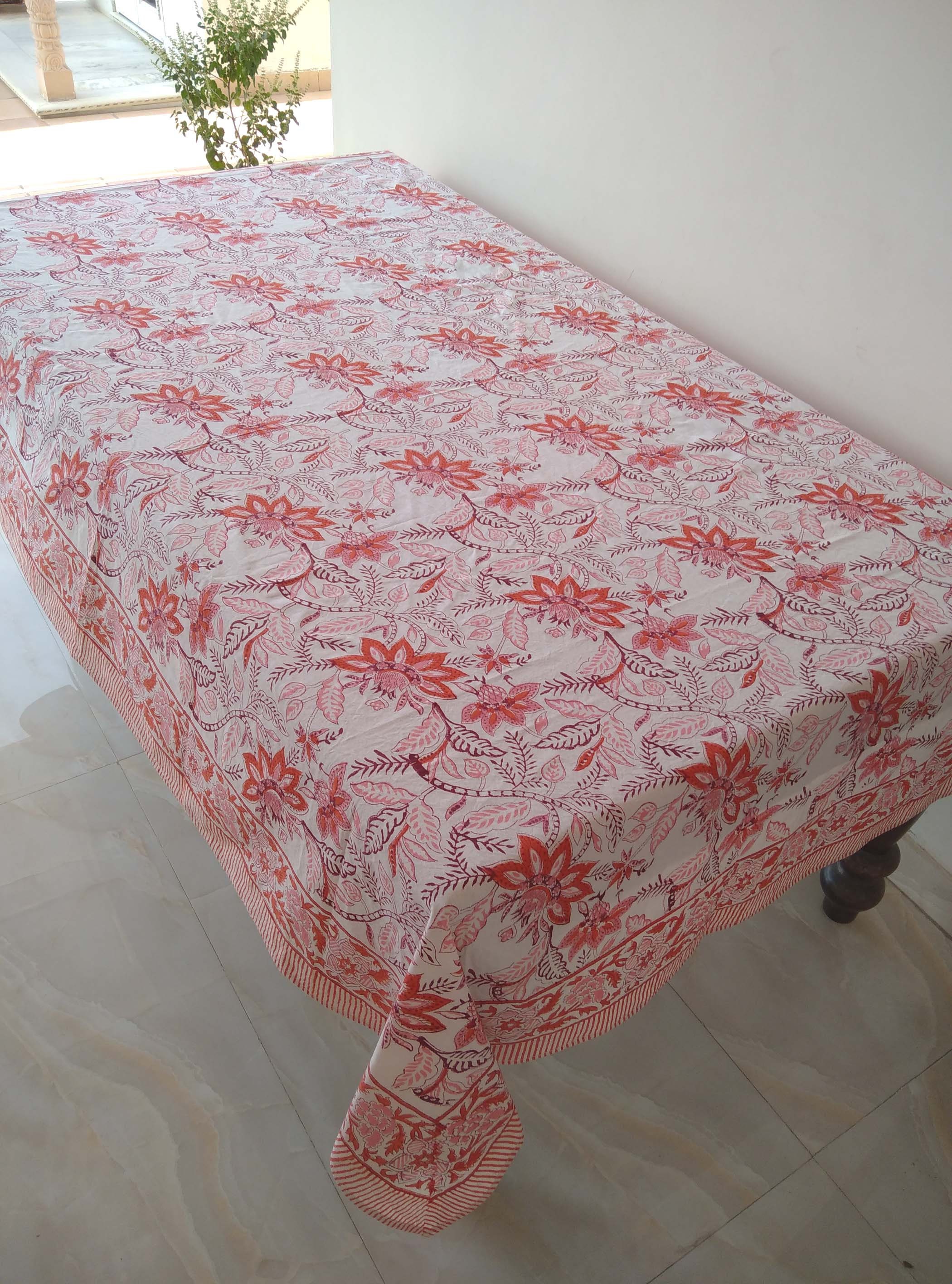 Beautiful Block Print Tablecloth Floral Design Tablecloth Etsy