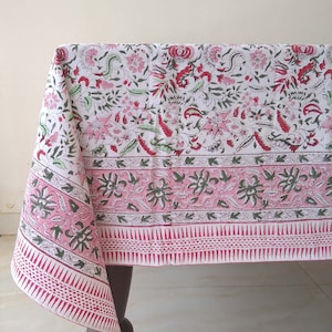 Floral Design Table Cloth, Block Print Tablecloth, Handmade Table Cover, Cotton Table Linen For Sale, Rectangle Table Cloth, Gift For Mom