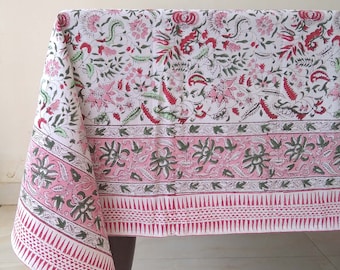 Floral Design Table Cloth, Block Print Tablecloth, Handmade Table Cover, Cotton Table Linen For Sale, Rectangle Table Cloth, Gift For Mom