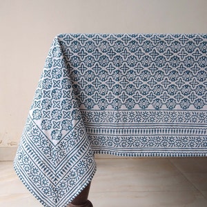 Indigo Blue Tablecloth, Indian Block Print Table Cover, Cotton Table Linen, French Table Cloth, Elegant Table Décor, Housewarming Gift