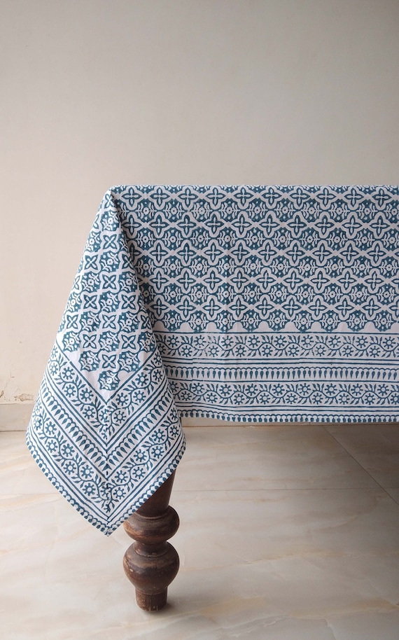 Indigo Blue Tablecloth Indian Block Print Table Cover Cotton Etsy