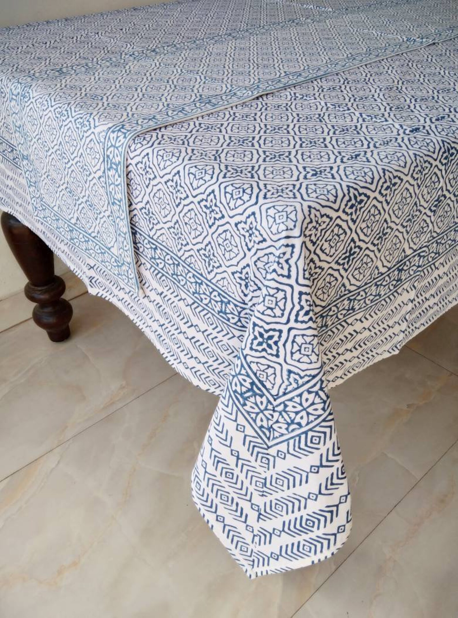 Indigo Blue Block Print Tablecloth Homestead Tablecloth Etsy