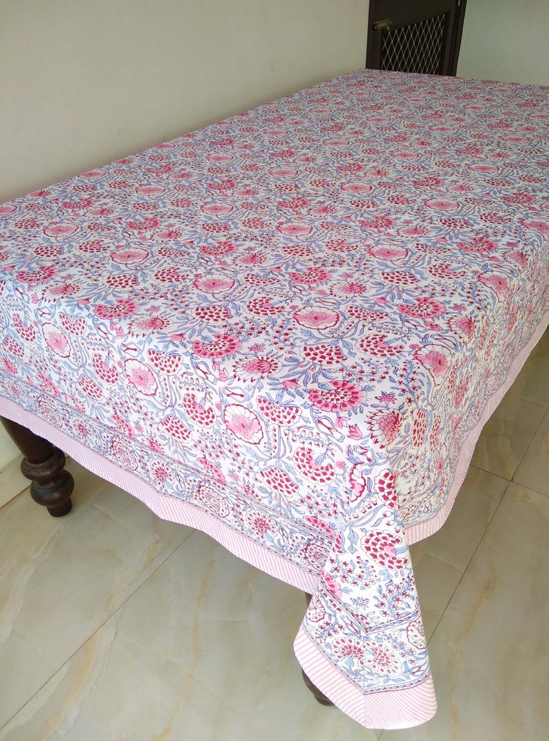 Pink Tablecloth Pattern Pink Block Print Tablecloth Floral Design Table Cloth Cotton | Etsy
