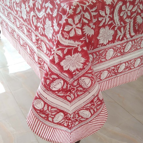 Indian Block Print Tablecloth Floral Cotton Table Cover Etsy