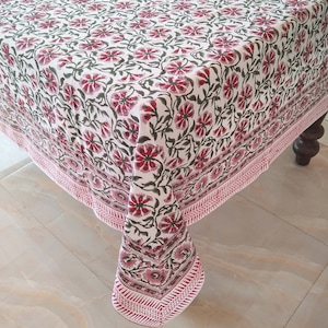 Floral Design Cotton Table Cover, Block Print Tablecloth, Indian Table Cloth, Dinning Tablecloth, Rectangle Table Linen, Tablecloth for Gift