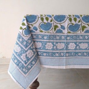 Floral Cotton Table Cloth, Block Print Table Cover, Indian Table Linen, Tablecloth Napkin Set, Farmhouse Décor, Wedding Tablecloth, Gifts