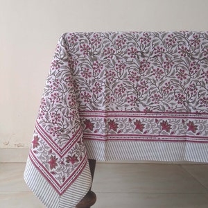 Red Cherry Design Table Cloth, Block Print Tablecloth, Handmade Table Linen, Dinning Tablecloth, Indian Table Cover, Housewarming Gift