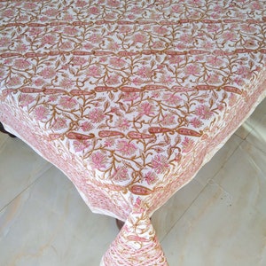 Floral Design Table Cover, Block Print Tablecloth, Handmade Tablecloth, Table Linen For Sale, Rectangle Table Cloth, Tablecloth For Gift