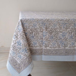 Block Print Tablecloth, Floral Design Table Cloth, Cotton Tablecloth ...