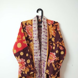 Beautiful Kantha Quilt Jacket, Floral Design Kantha Coat, Handmade Kantha Overcoat, Women Jacket, Winter Wear Coat, Reversible Kantha Jacket