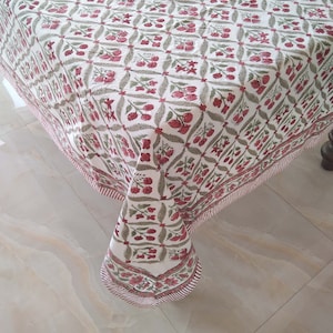 Indian Block Print Tablecloth, Pure Cotton Table Cover, Handmade Table Linen, Dinning Tablecloth, Elegant Table Decor, Christmas Day Gift