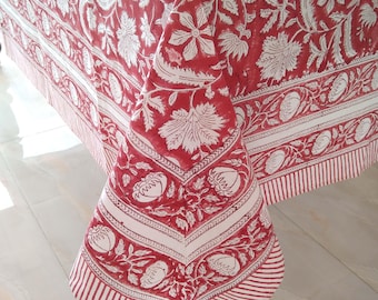 Tovaglia natalizia rossa, copritavolo con stampa indiana, tovaglia floreale, tovaglia in cotone, elegante decorazione da tavola, regalo di inaugurazione della casa