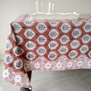Tovaglia in cotone con stampa floreale corallo, biancheria da tavola fatta a mano immagine 1