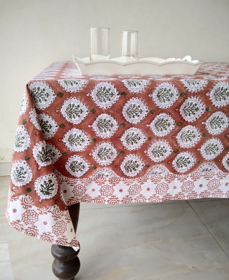 Tovaglia in cotone con stampa floreale corallo, biancheria da tavola fatta a mano immagine 1