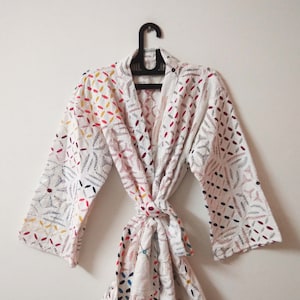 Handmade Cotton Robe, Cut Work Kantha Kimono, Indian Kantha Kimono, Cotton Bathrobe, Night Wear Rob, Reversible Kimono, Stitch Kantha Kimono
