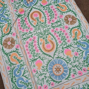 Beautiful Floral Suzani Bedspread, Indian Handmade Cotton Linen Bedsheet, Suzani Throw Blanket, Multi Color Suzani Bedcover, Uzbek Suzani