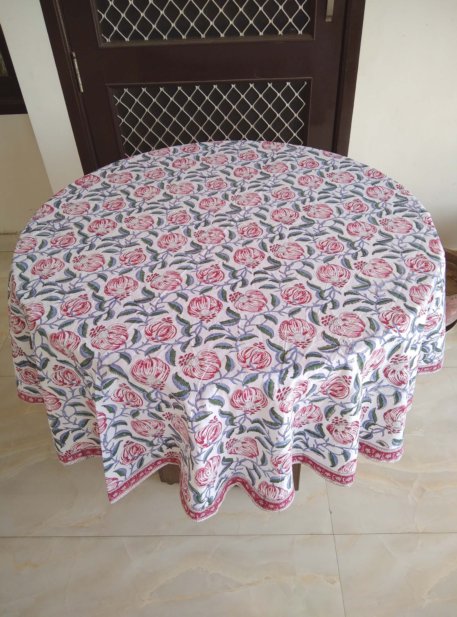 Beautiful Floral Design Round Tablecloth Block Print Round | Etsy