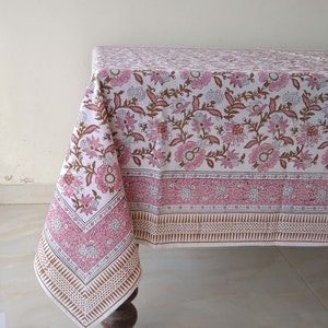 Floral Design Table Cover, Block Printed Tablecloth, Indian Table Linen, French Table Cloth, Dinning Table Cover, Tabletop Decoration