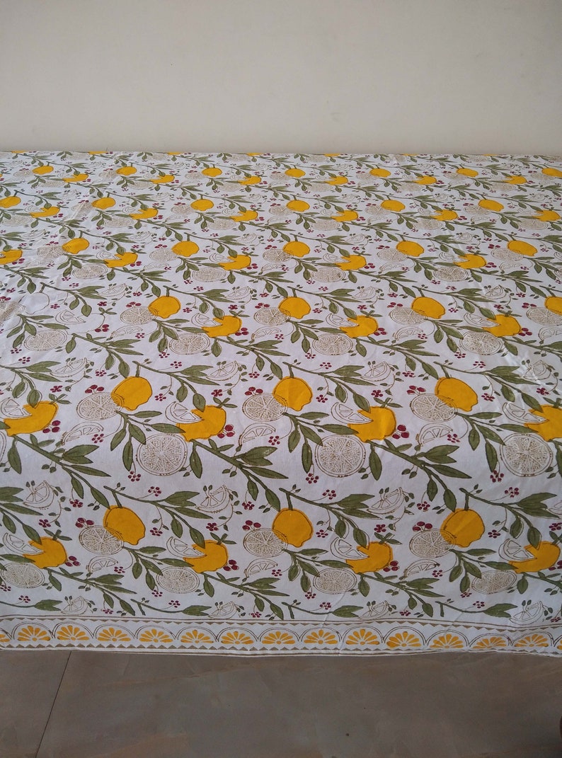Lemon And Green Leaf Table Cloth, Block Print Table Cover, Indian Table Linen, Dinning Tablecloth, Rectangle Tablecloth, Gift For New Home image 10