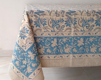 Mantel con estampado floral en azul, de algodón puro
