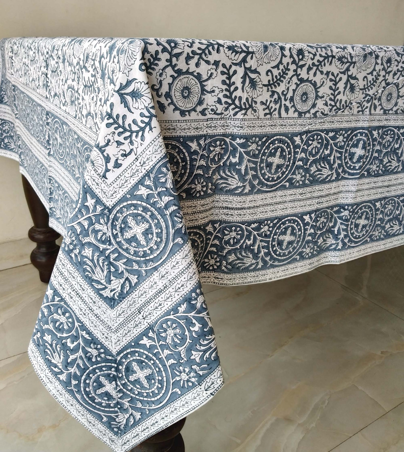 Indian Block Print Tablecloth Floral Design Table Cover Etsy