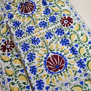 Beautiful Floral Suzani Bedspread, Indian Handmade Cotton Bedsheet, Bohemian Suzani Throw Blanket, Multi Color Suzani Bedcover, Uzbek Suzani