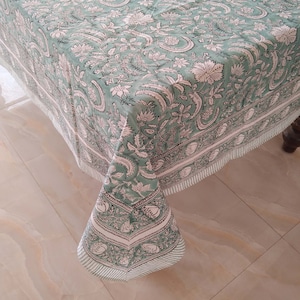 Indian Block Print Tablecloth, Floral Design Tablecloth, Handmade Tablecloth, Cotton Table Linen, Rectangle Table Cloth, Tablecloth For Gift