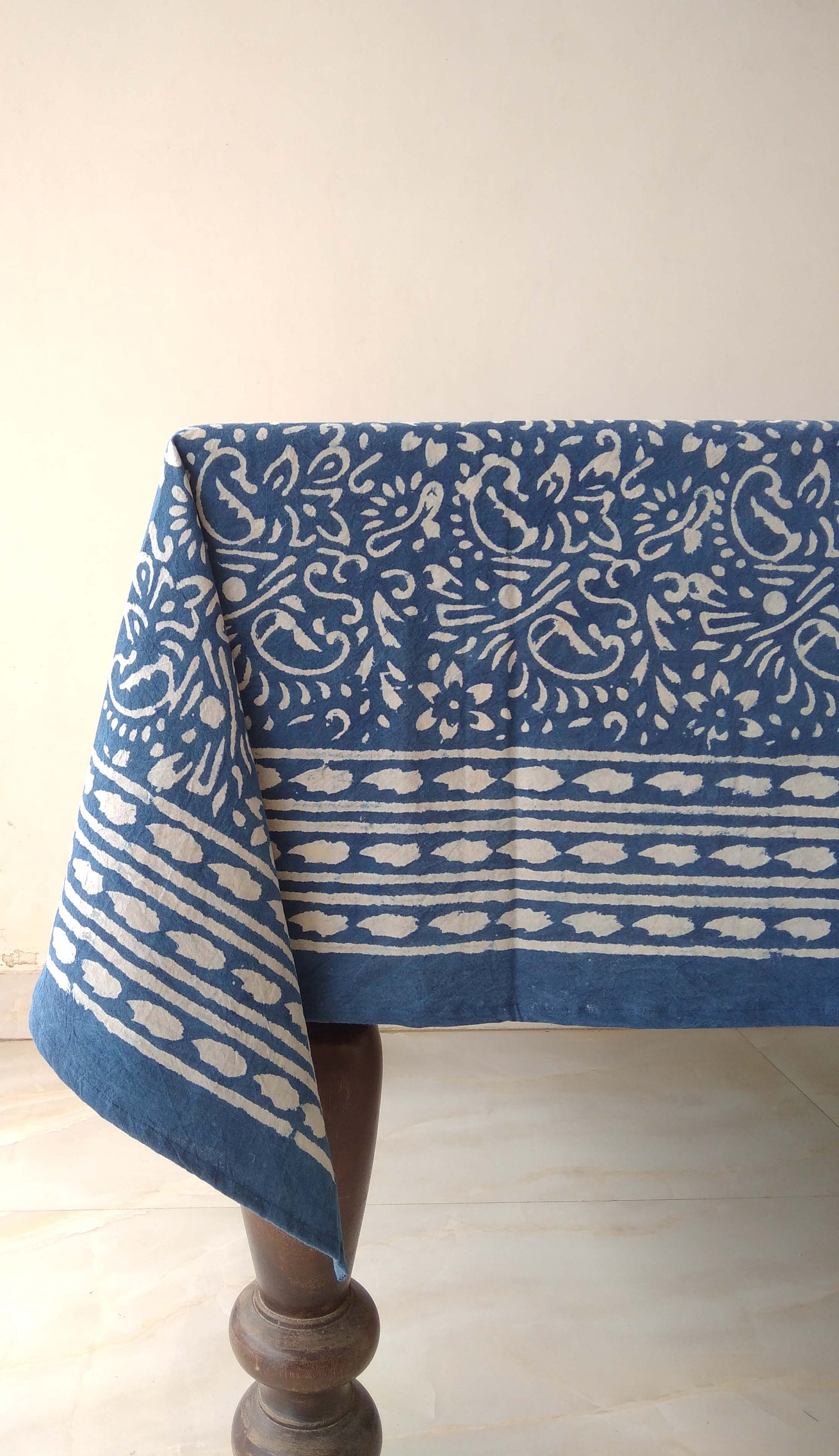 Indigo Blue Block Print Tablecloth Floral Cotton Table Cover | Etsy