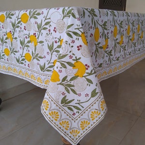 Lemon And Green Leaf Table Cloth, Block Print Table Cover, Indian Table Linen, Dinning Tablecloth, Rectangle Tablecloth, Gift For New Home image 8