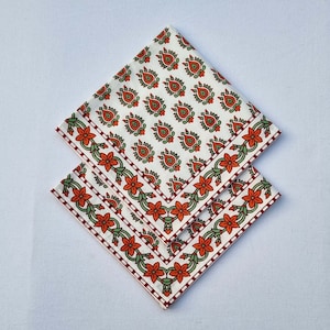 Guardanapo de impressão em bloco indiano, guardanapo floral, guardanapos de pano de algodão, guardanapo feito à mão, guardanapo de festa em casa para eventos de casamento, guardanapo de jantar de coquetel
