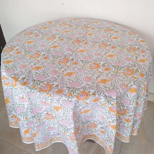 Indian Block Print Round Tablecloth, Floral Round Table Cloth, Cotton Tablecloth, Dining Tablecloth, Round Table Cover, Wedding Tablecloth