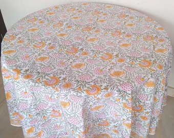 Mantel redondo con estampado de bloque indio, mantel redondo floral, mantel de algodón, mantel de comedor, cubierta de mesa redonda, mantel de boda