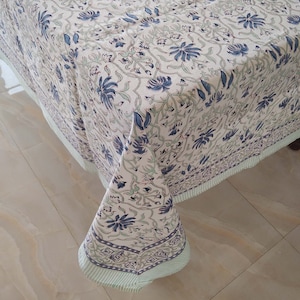 Block Print Cotton Table Cloth, Christmas Table Cover, Handmade Tablecloth, Dinning Tablecloth, Rectangle Table Cloth, Housewarming Gift
