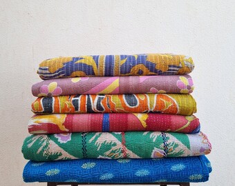 Lotto all'ingrosso di trapunte Kantha vintage indiane, coperta reversibile Kantha fatta a mano, copriletto Kantha di alta qualità