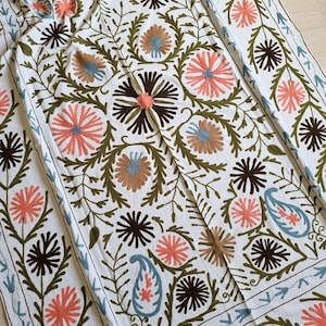 Beautiful Suzani Bedspread, Indian Handmade Cotton Linen Bedsheet, Bohemian Suzani Throw Blanket, Multi Color Suzani Bedcover, Uzbek Suzani