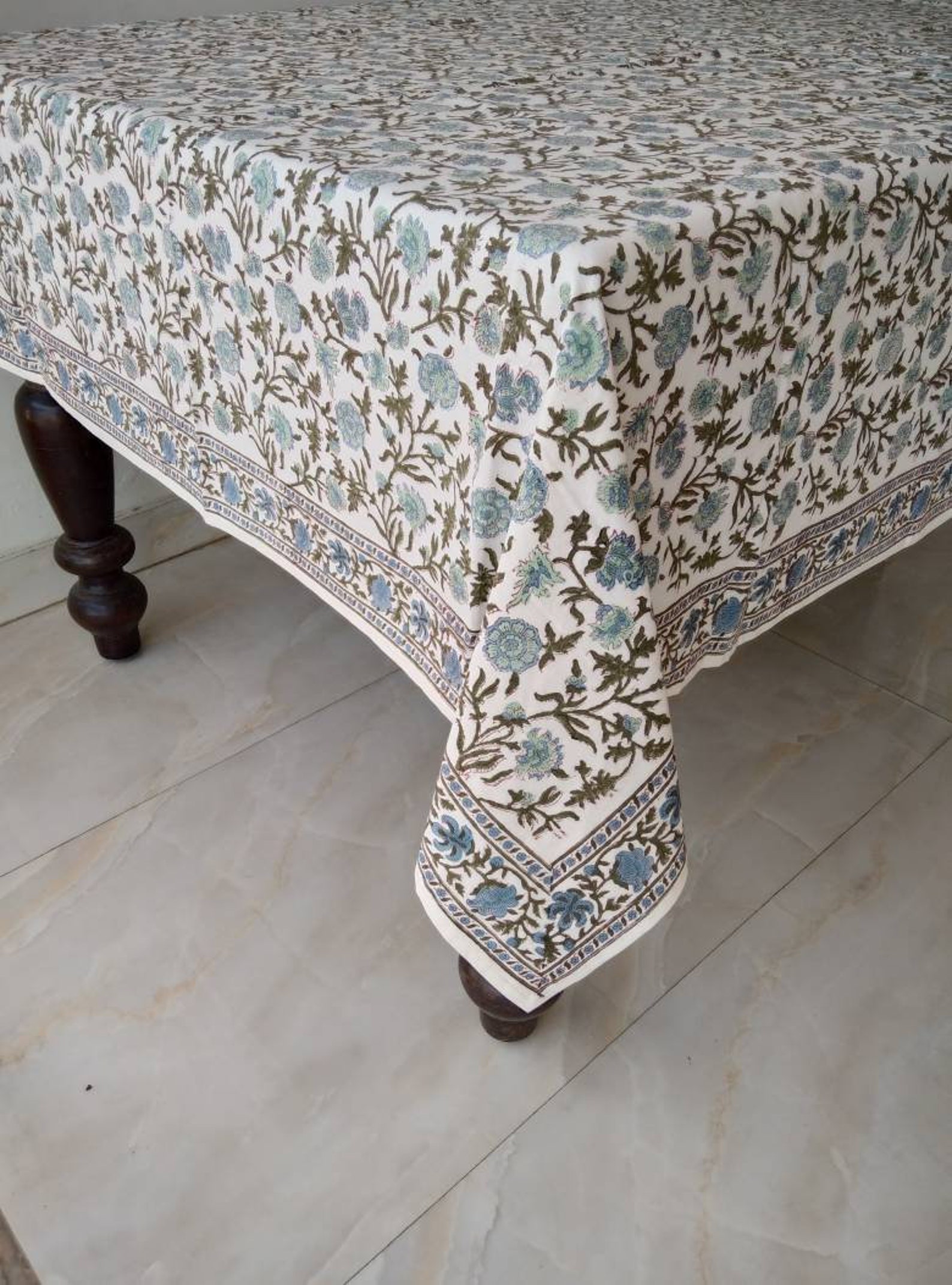 Indian Block Print Tablecloth Floral Design Tablecloth Etsy