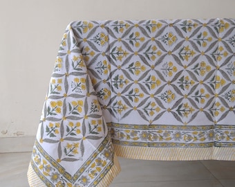 Indische Blockdruck Tischdecke, Blumendruck Tischdecke, Handgemachte Tischdecke, Esszimmer Tischdecke, Französische Tischwäsche, Geschenk Für Neues Zuhause