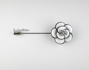 Swarovski Crystal Camellia Lapel Pin | Wedding | Groom