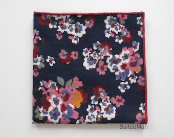Navy Poppy Floral Pocket Square | Wedding | Groom