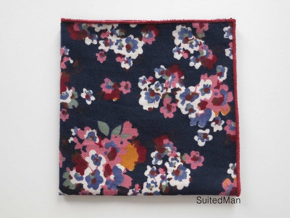 Navy Poppy Floral Pocket Square | Wedding | Groom