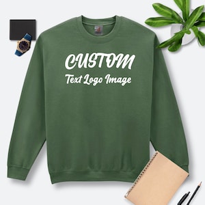 Custom Design Men&#39;s Military Green Sweatshirt - 280GSM Terry Cotton Sweatshirt Personalized Print with Your Text, Logo, Monogram, Size S-5XL