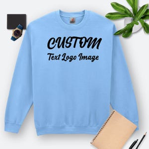 Personalized Design Men&#39;s Light Blue Sweatshirt - 280GSM Terry Cotton Sweatshirt Custom Print with Your Text, Logo, or Monogram, Size S-5XL