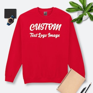 Personalized Print Men&#39;s Red Sweatshirt -Lightweight 280GSM Terry Cotton Sweatshirt Custom Design with Your Text, Logo, Monogram, Size S-5XL