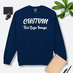 Personalized Design Men&#39;s Navy Sweatshirt - Lightweight 280GSM Terry Sweatshirt Custom Print with Your Text, Logo, or Monogram, Size S-5XL