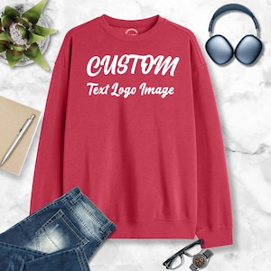 Custom Design Pink Sweatshirt - Personalized Print 280GSM Terry Cotton Activewear Sweater add Your Name/Images/Text/Logo - Sizes S - 2XL