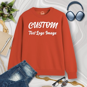Custom Design Orange Sweatshirt - Personalized Print 280GSM Terry Cotton Activewear Sweater add Your Name/Images/Text/Logo - Sizes M - L