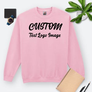 Personalized Print Men&#39;s Light Pink Sweatshirt - 280GSM Terry Cotton Sweatshirt Custom Design with Your Text, Logo, or Monogram, Size S-5XL
